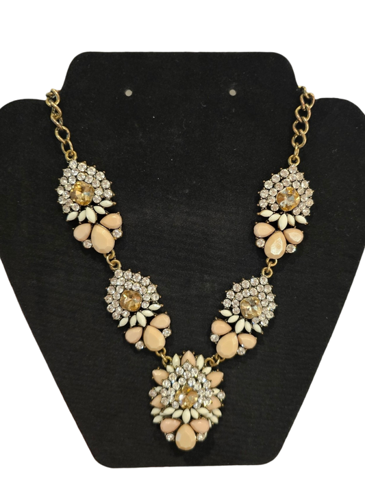 Nude/White Crystal Art Deco Necklace