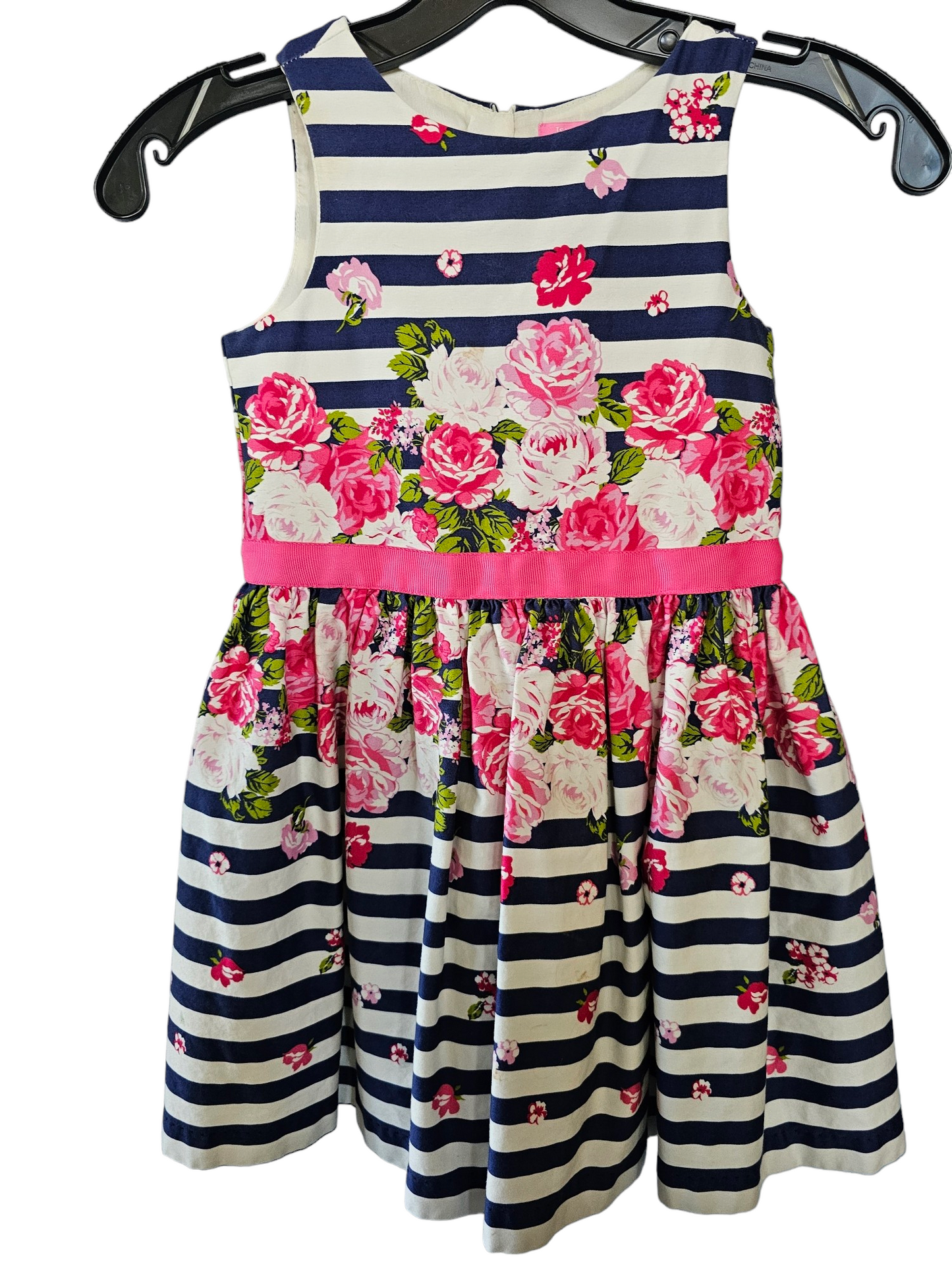 Navy Stripe/Pink Flower Childs Dress