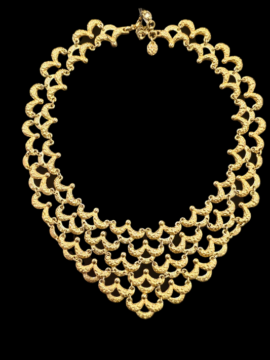 1970's Vintage Gold Monet Linked Etruscan Revival Bib Necklace