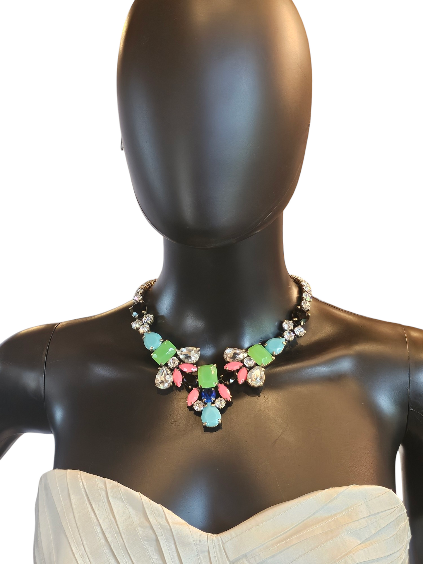 Black/Pink/Crystal Bib Necklace