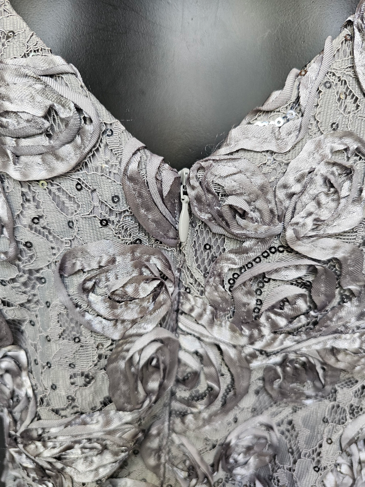 Silver Rosette Cap Sleeve Formal Dress - Alex Evenings