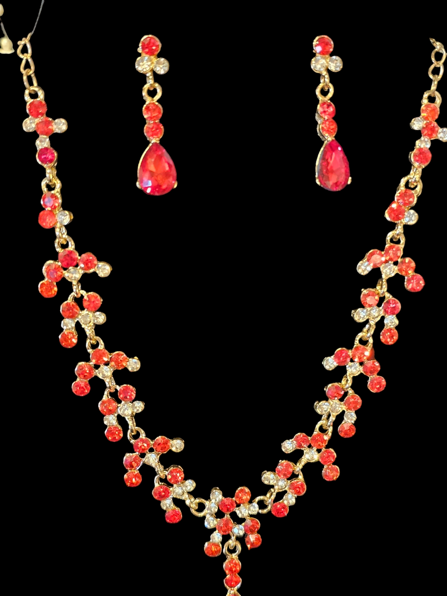 Red Crystal Necklace and Drop Earring Set