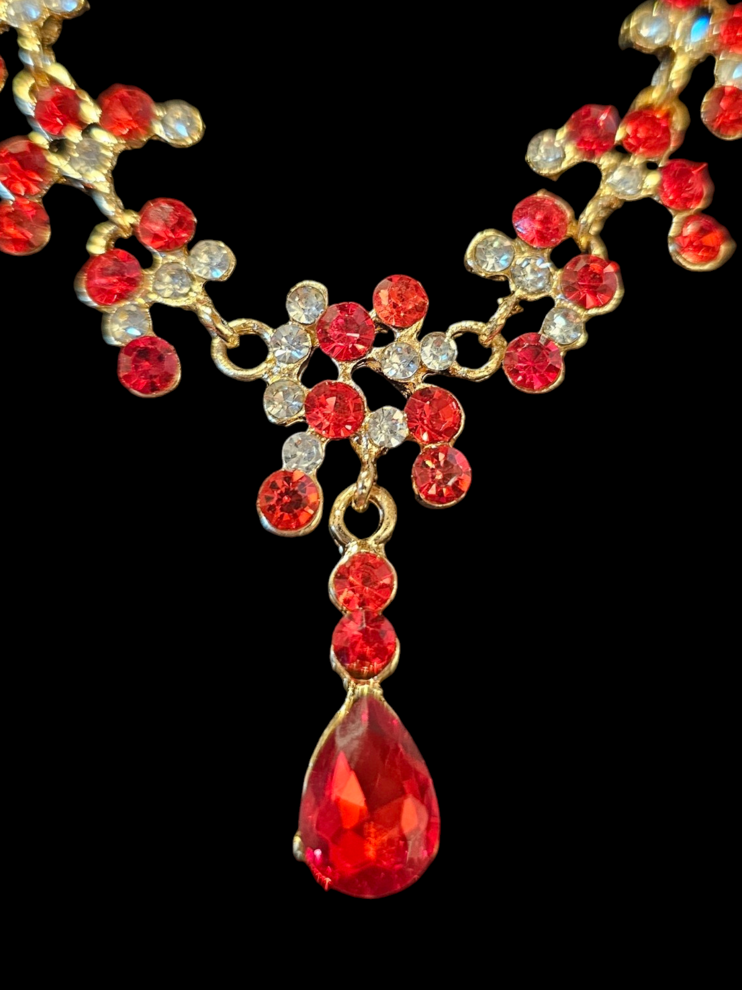 Red Crystal Necklace and Drop Earring Set