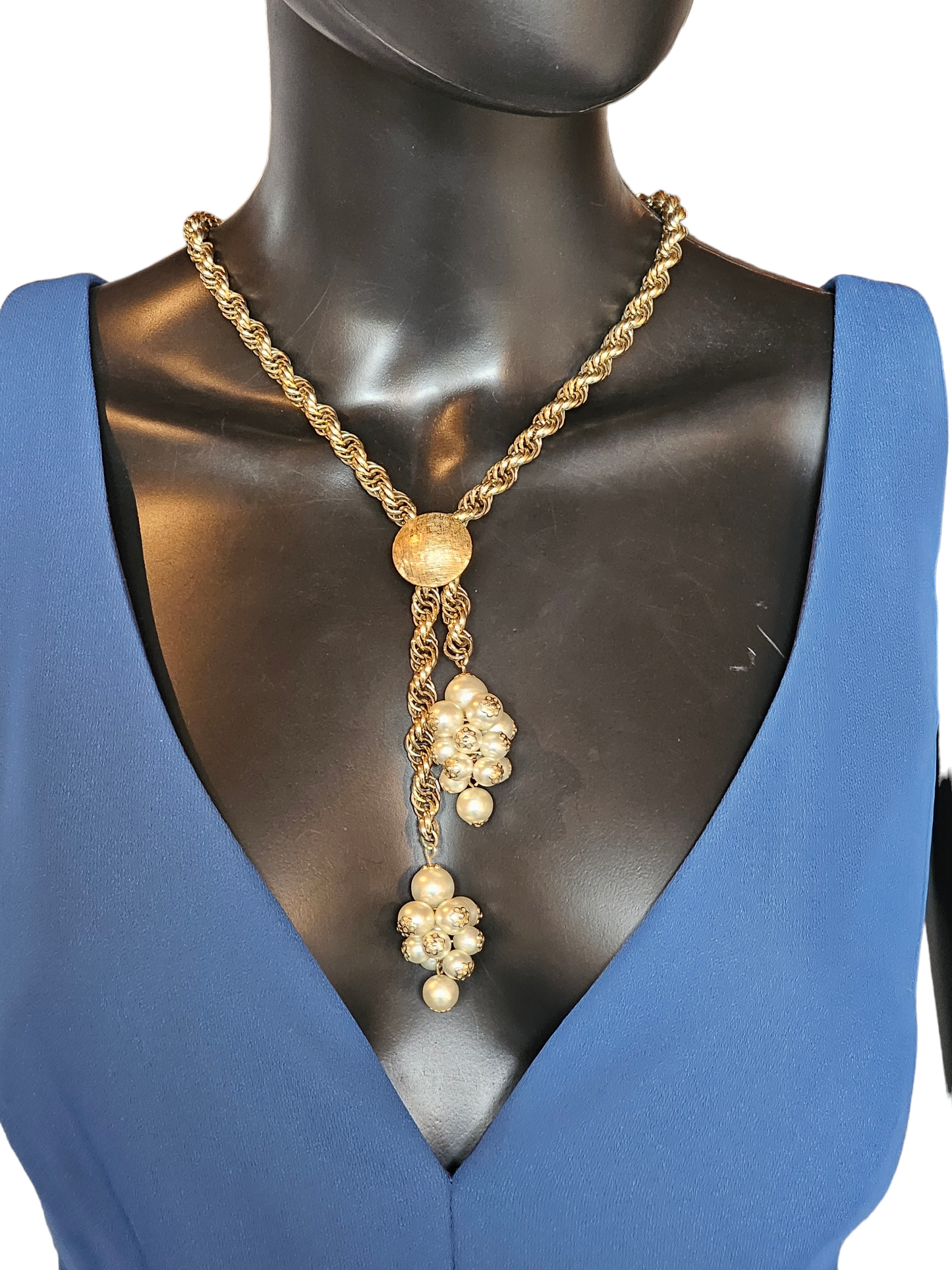 Gold Twist and Pearl Bolo Style Necklace