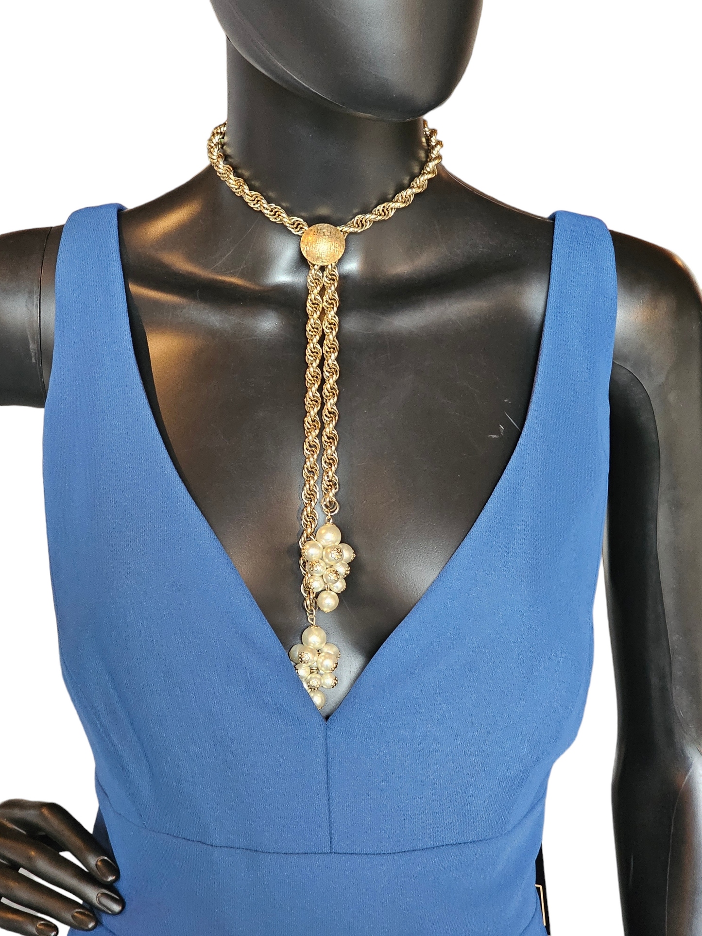 Gold Twist and Pearl Bolo Style Necklace