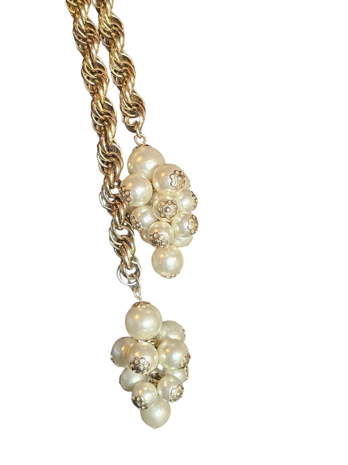 Gold Twist and Pearl Bolo Style Necklace