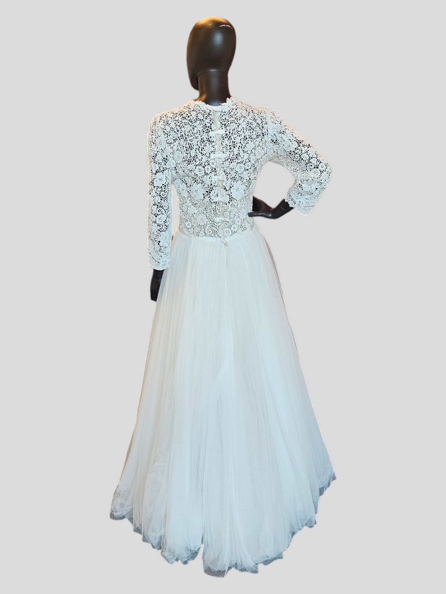 Watters Lace Bodice Simple Tulle Wedding Gown