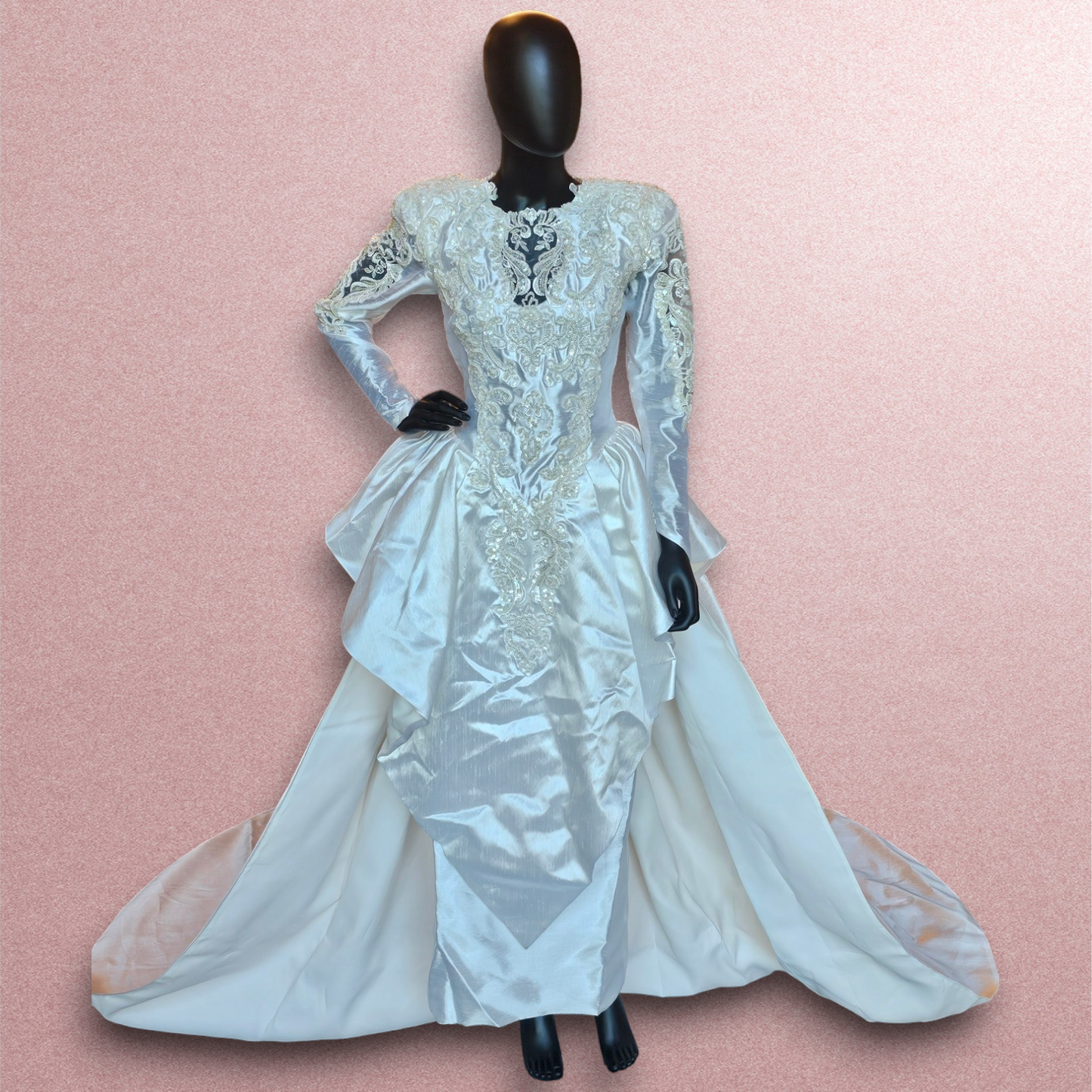 Vintage 90's Fitted Detachable Train Wedding Gown