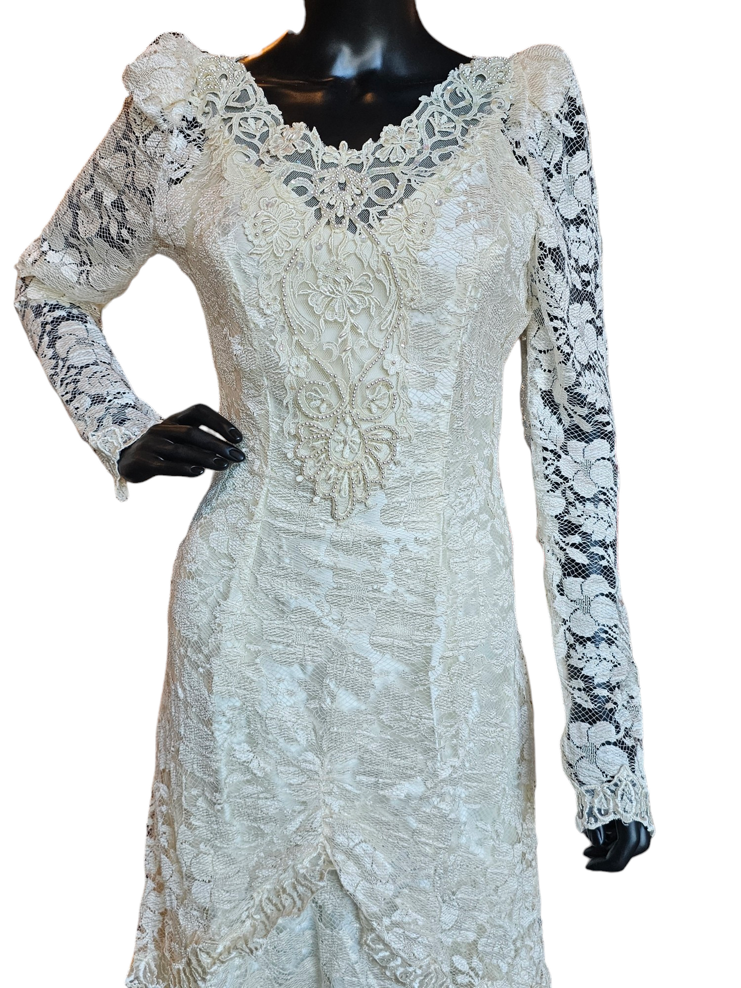 Vintage Ivory Lace Tea Length Gown