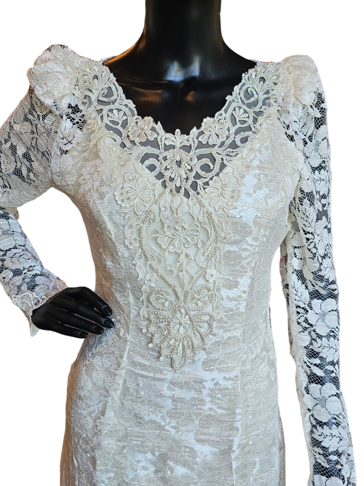 Vintage Ivory Lace Tea Length Gown