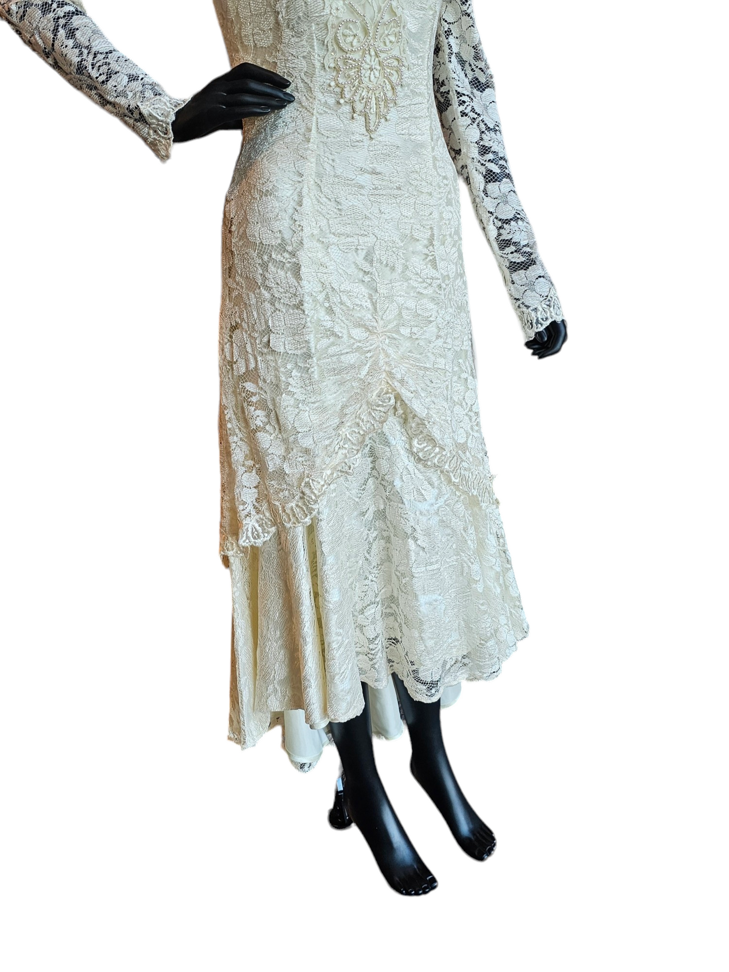 Vintage Ivory Lace Tea Length Gown