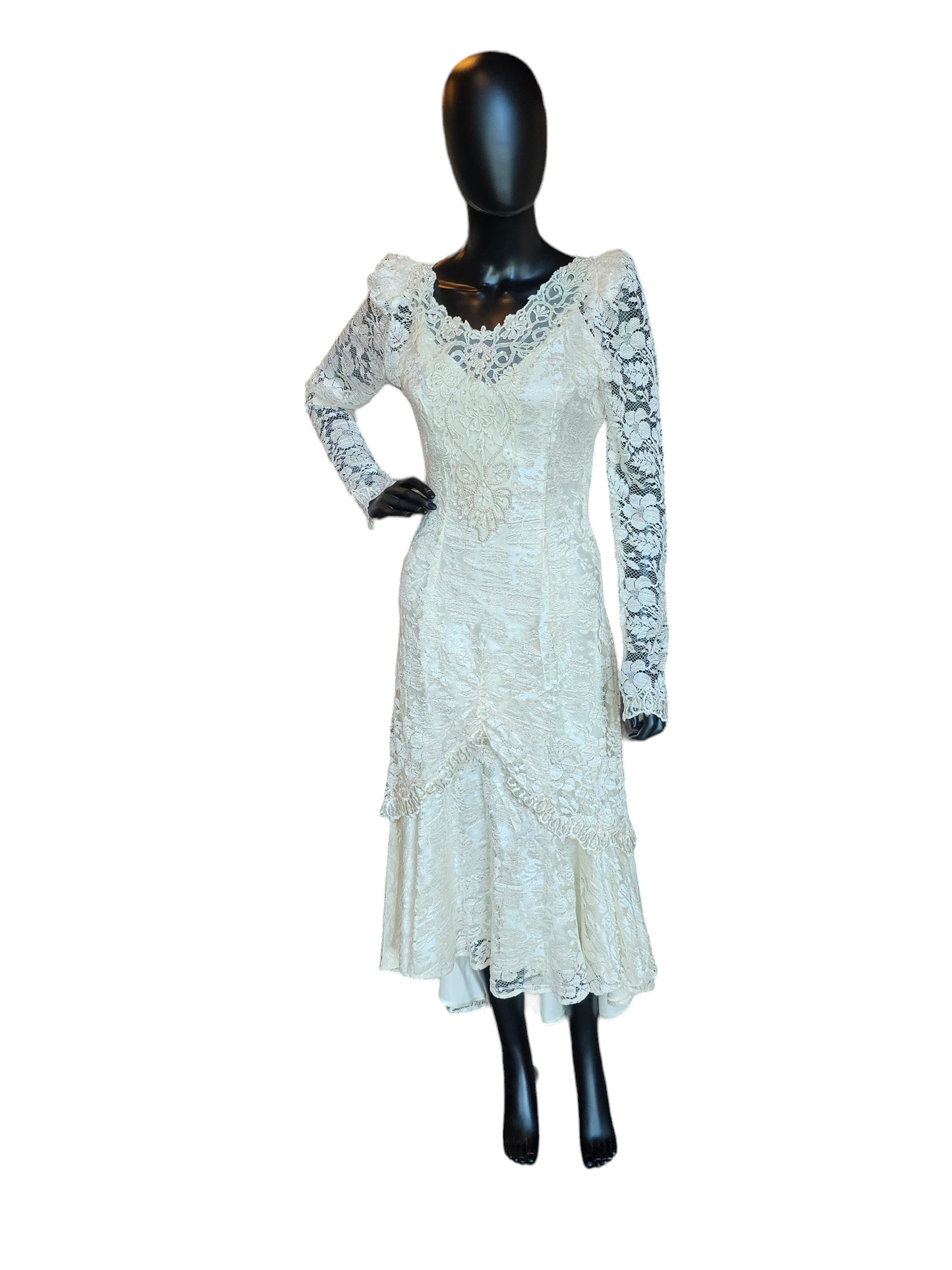 Vintage Ivory Lace Tea Length Gown