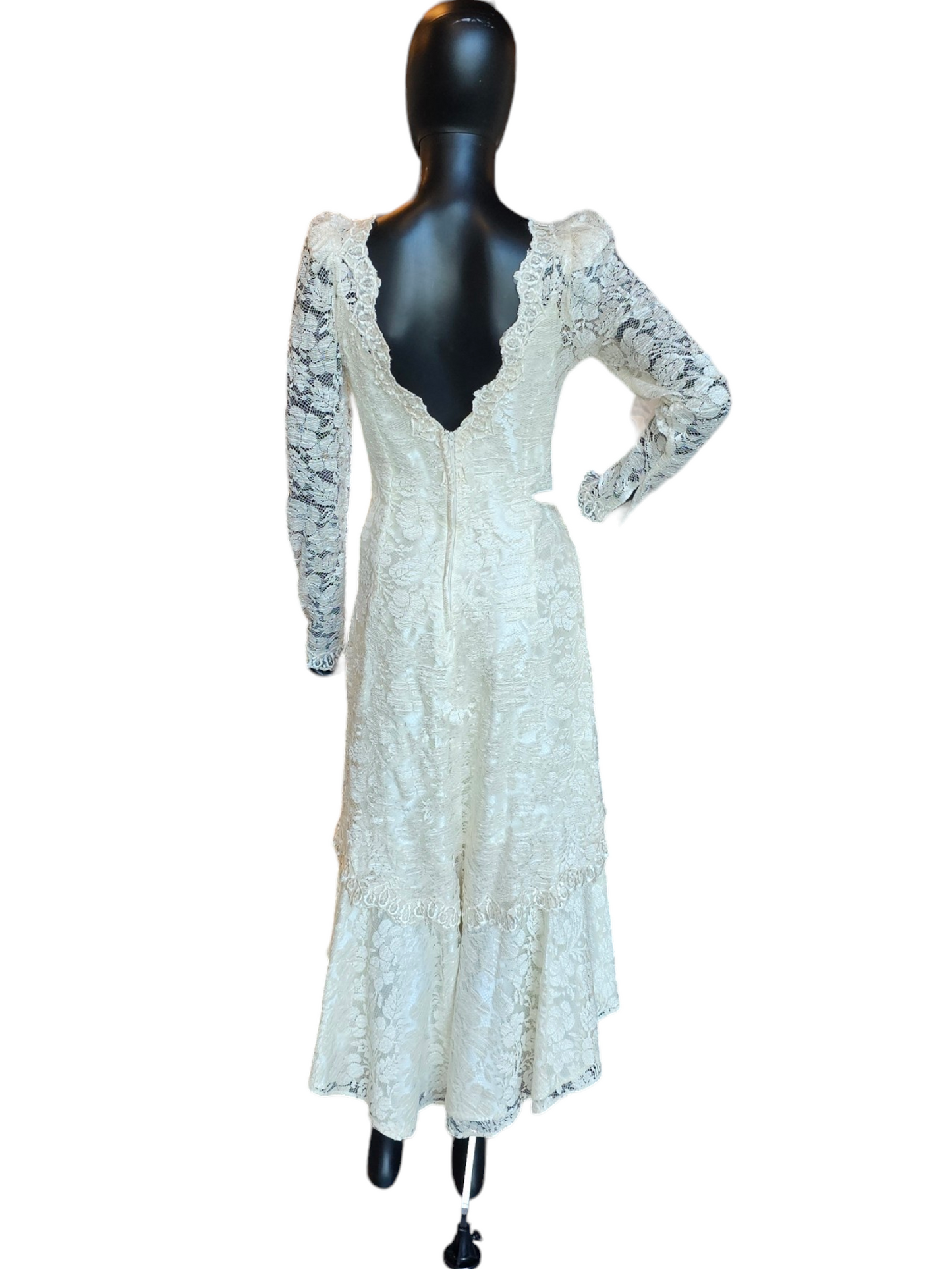 Vintage Ivory Lace Tea Length Gown