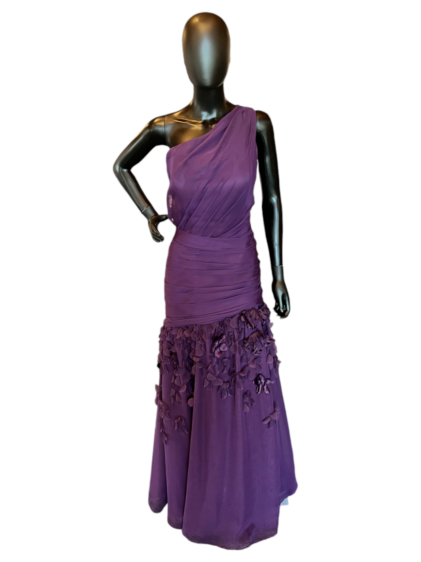 Saison Blanche Plum One Shoulder Chiffon Formal Gown