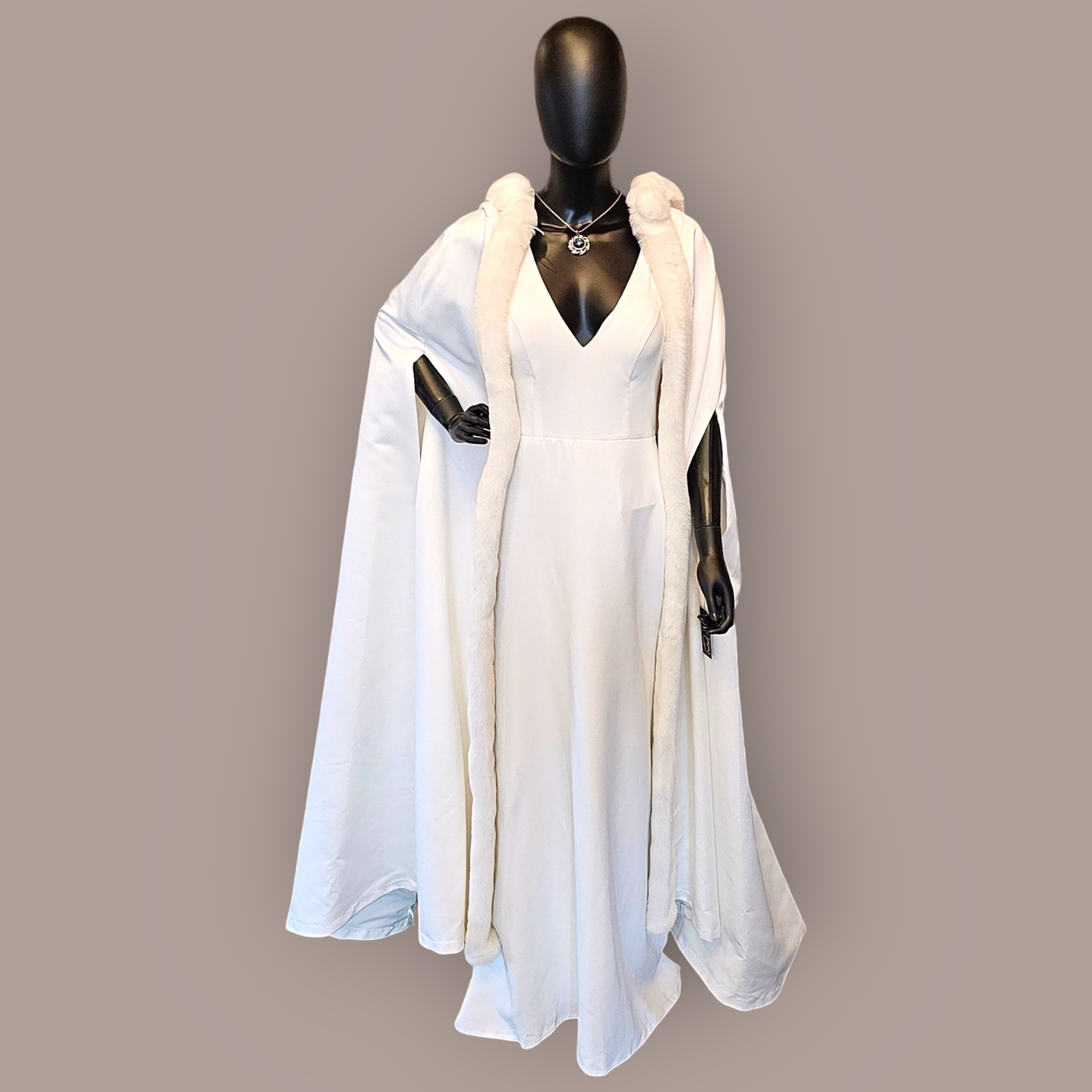 Michelangelo Ivory Satin/Fur Wedding Cape