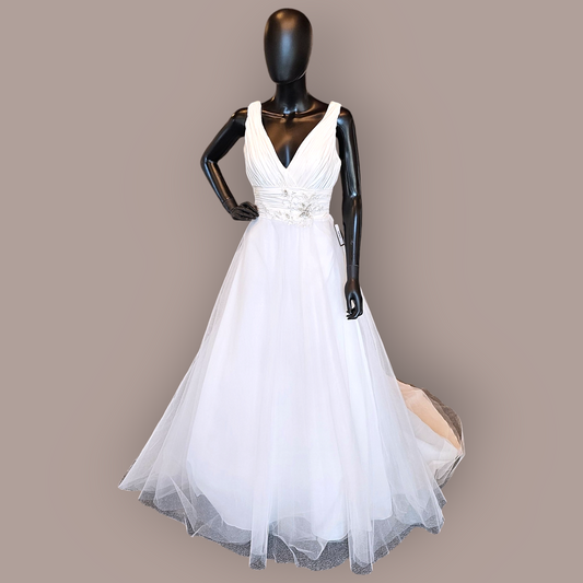 Alfred Sung V-Neck Taffeta/Tulle Wedding Gown