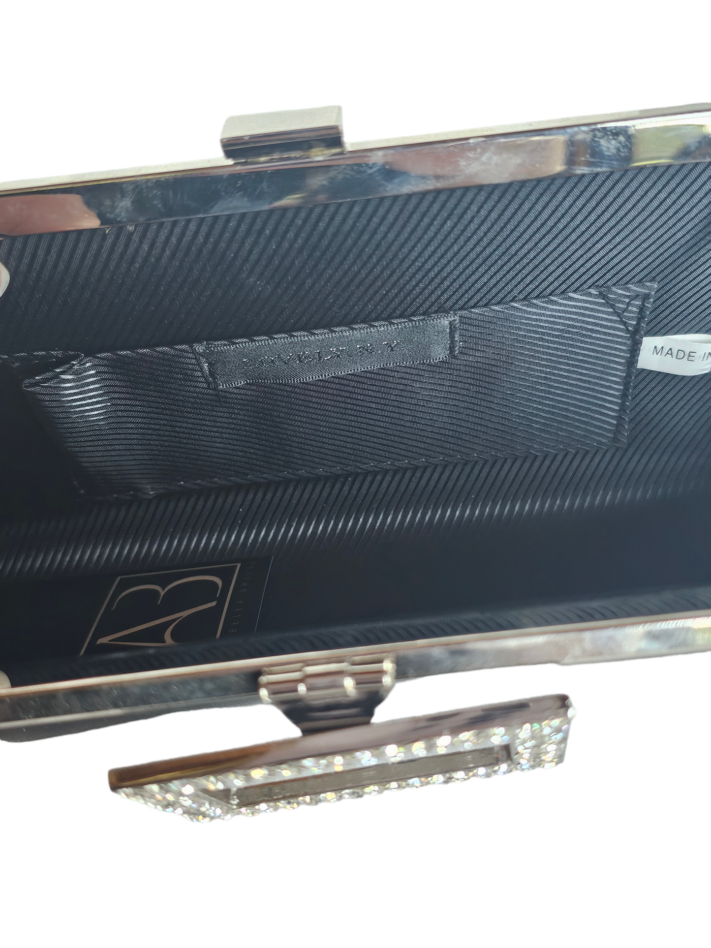 Black Leather Crystal Clasp Clutch