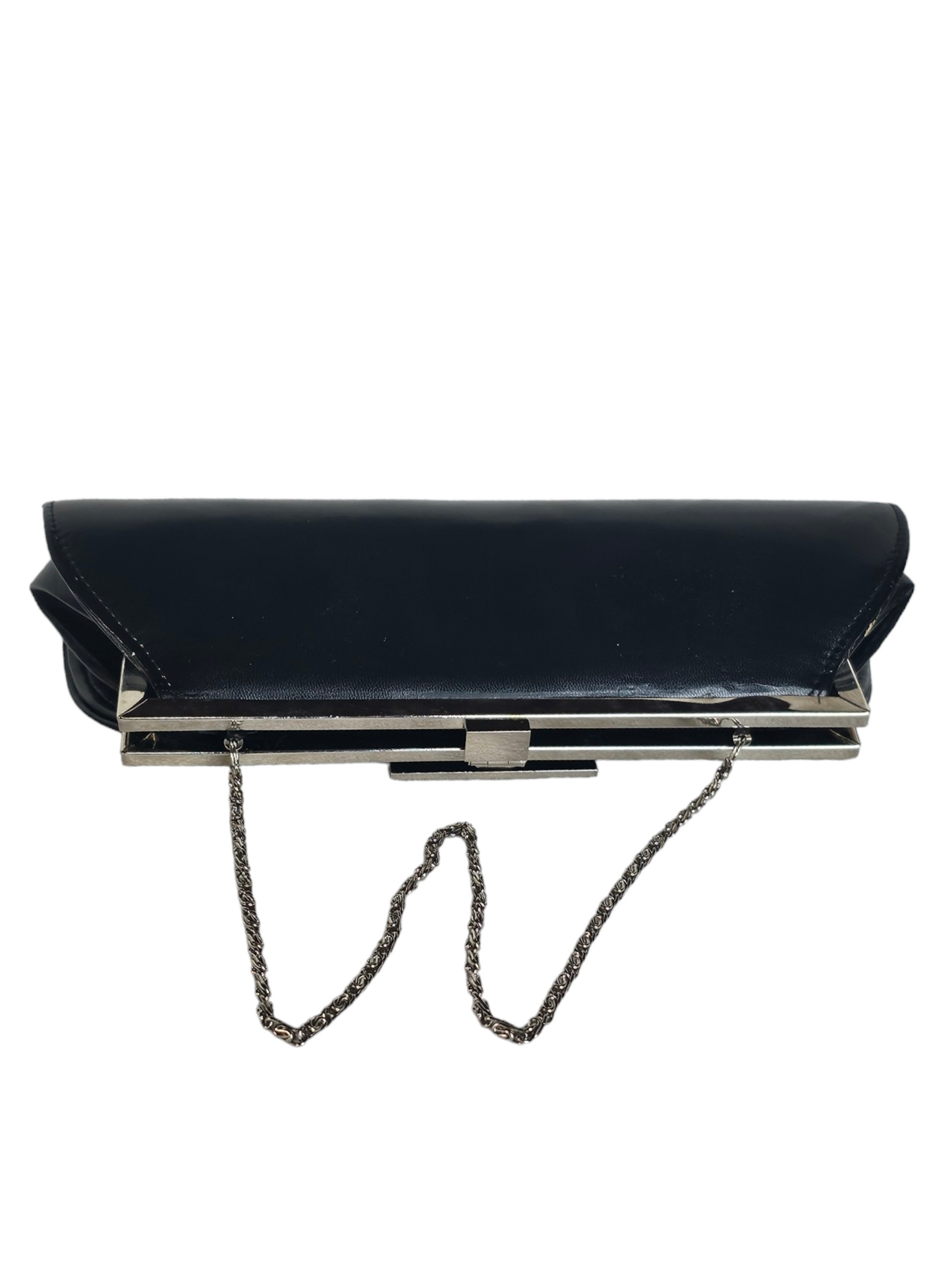 Black Leather Crystal Clasp Clutch