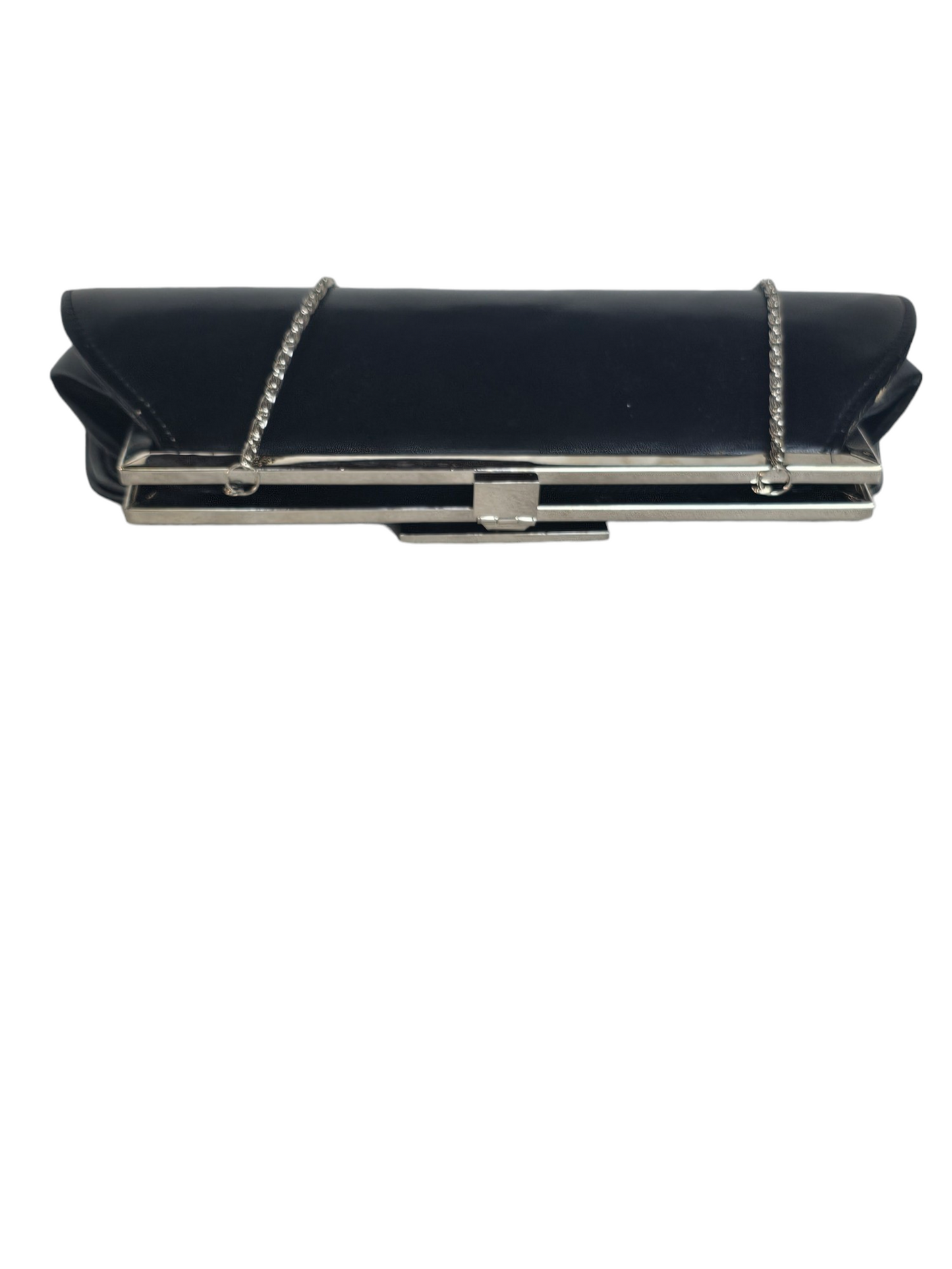 Black Leather Crystal Clasp Clutch