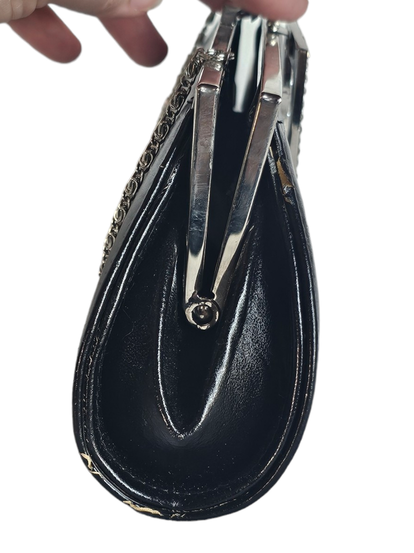 Black Leather Crystal Clasp Clutch