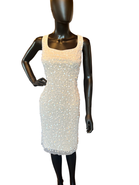 Adrianna Papell Short Ivory Beaded Cocktail Dress