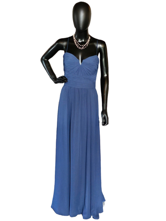 Amsale French Blue Chiffon Spaghetti Strap Formal Gown