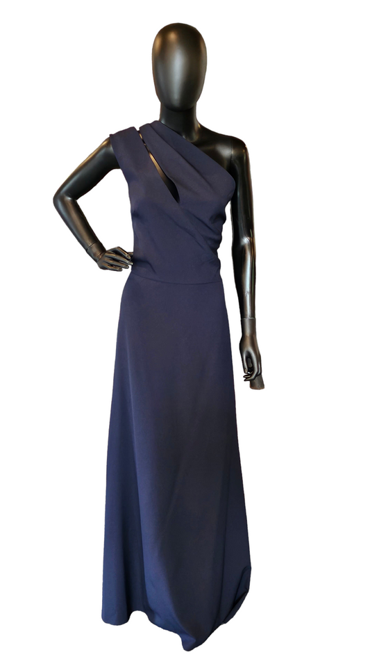 Amsale Navy Crepe Formal Gown