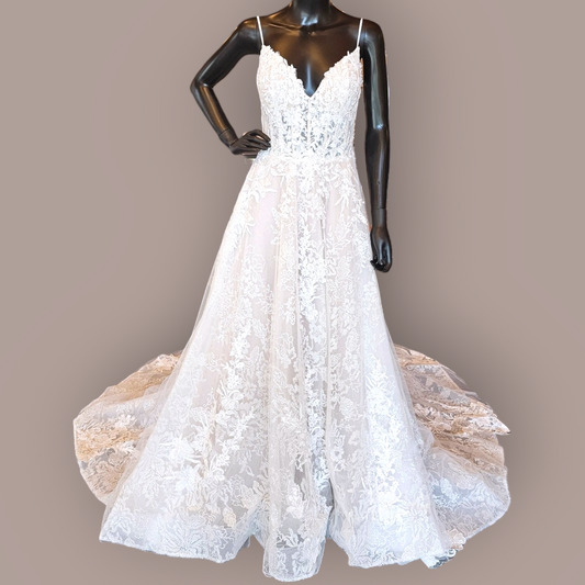 Jimme Haung Bridal "Almira" Lace/Glitter Overlay Wedding Gown