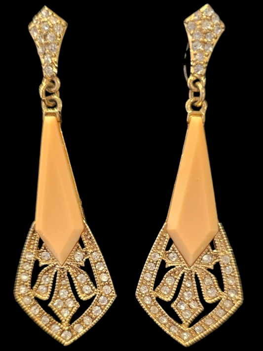 Peach/Gold Art Deco Drop Post Earring