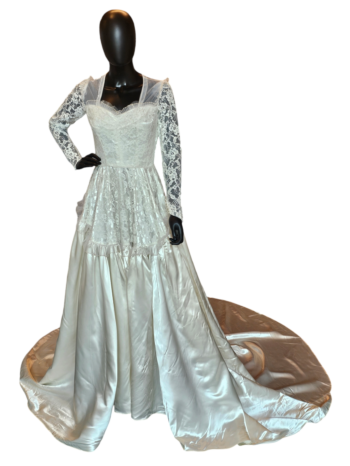 Vintage 1953 Liquid Satin/Lace Ivory Wedding Gown