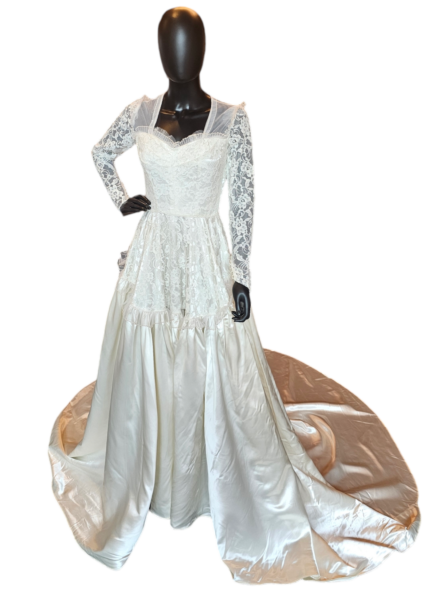 Vintage 1953 Liquid Satin/Lace Ivory Wedding Gown