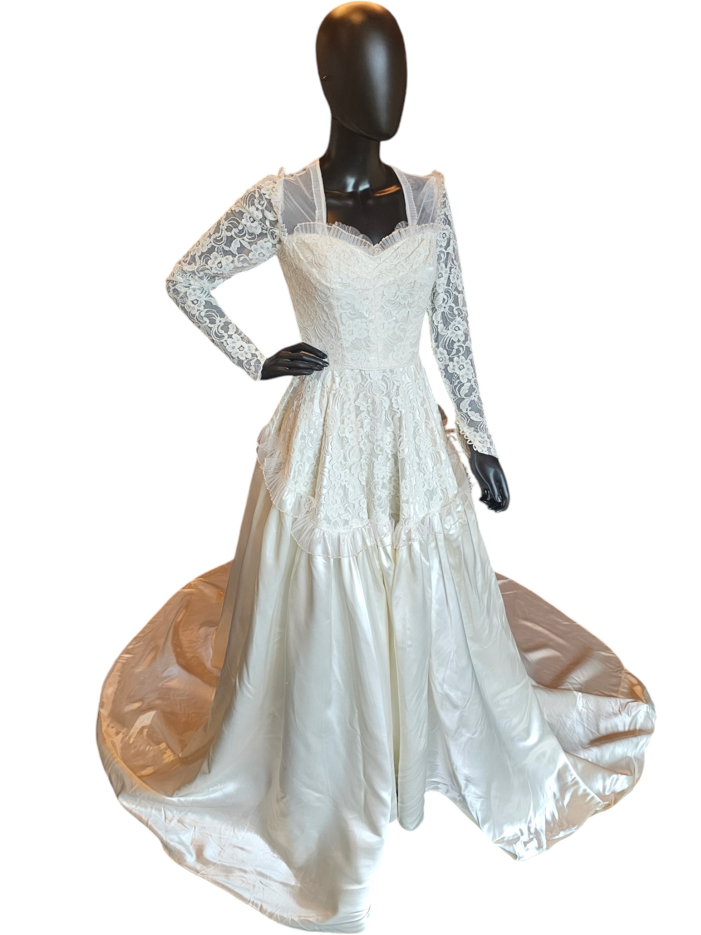 Vintage 1953 Liquid Satin/Lace Ivory Wedding Gown