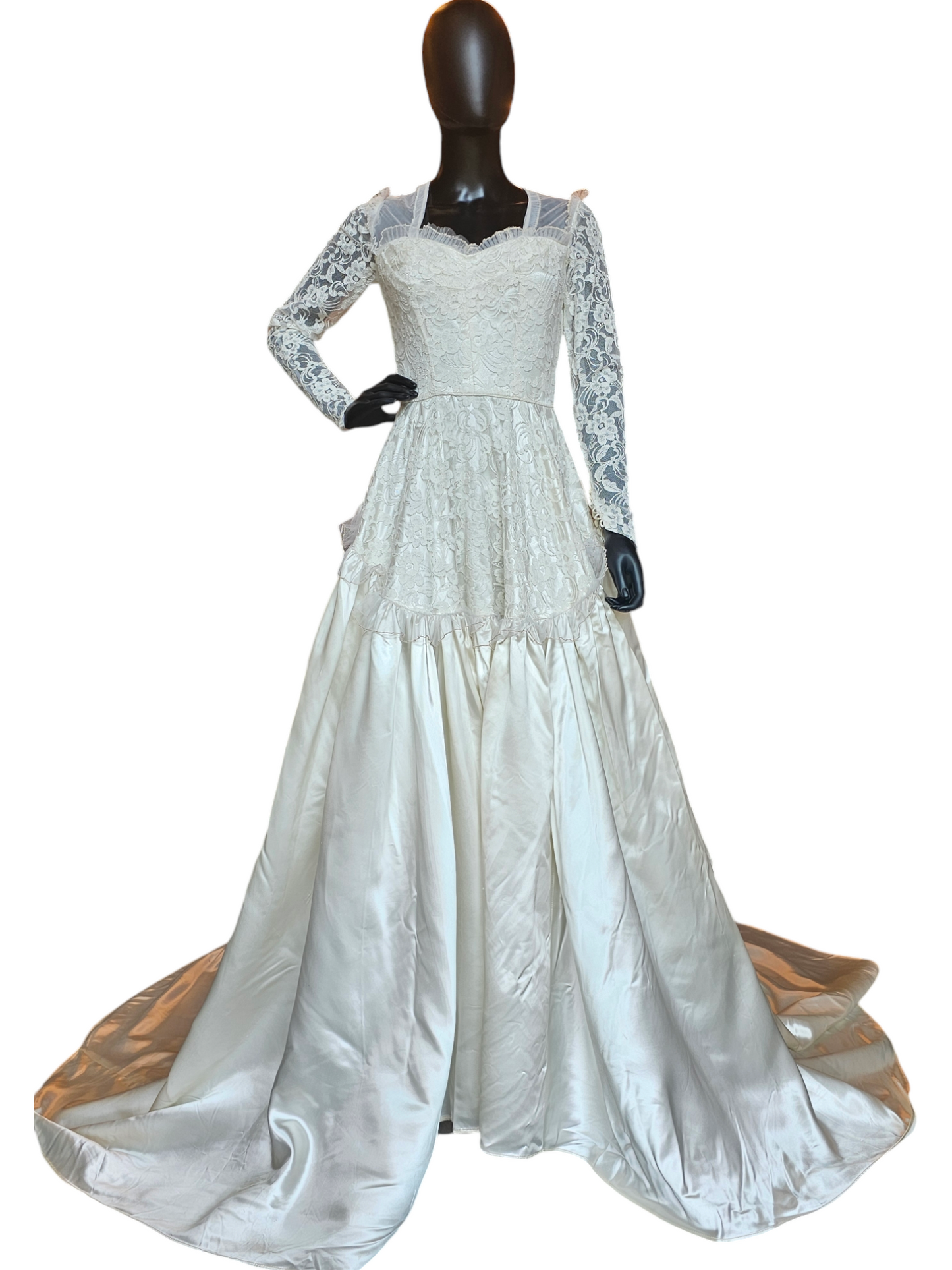 Vintage 1953 Liquid Satin/Lace Ivory Wedding Gown