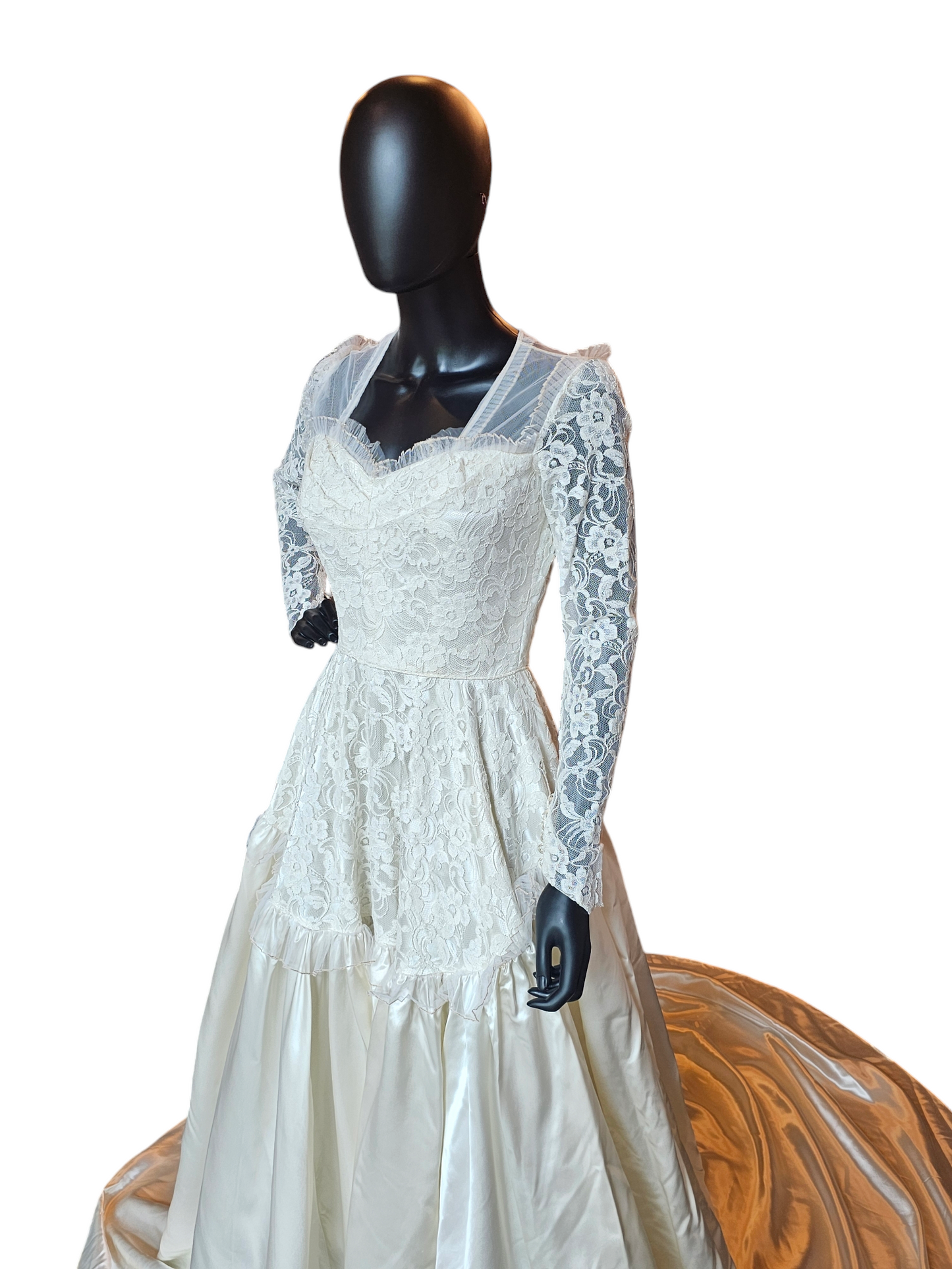 Vintage 1953 Liquid Satin/Lace Ivory Wedding Gown