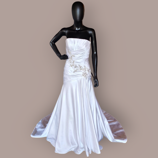 Ronald Joyce White Ruched Satin Wedding Gown