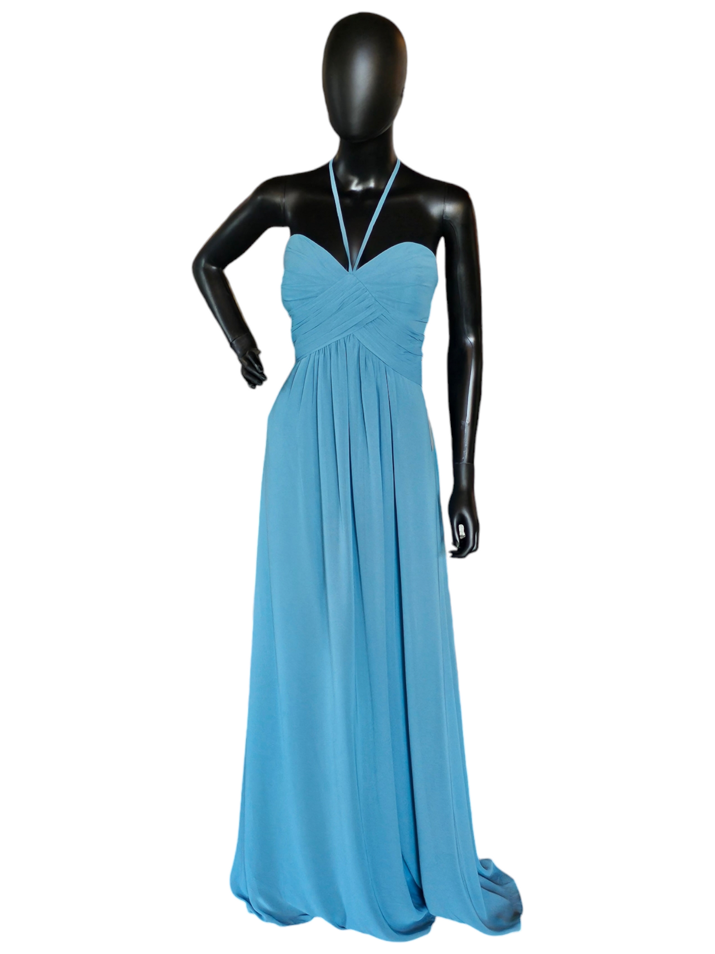 Hayley Paige Chiffon Caribbean Strapless Maxi Formal Dress