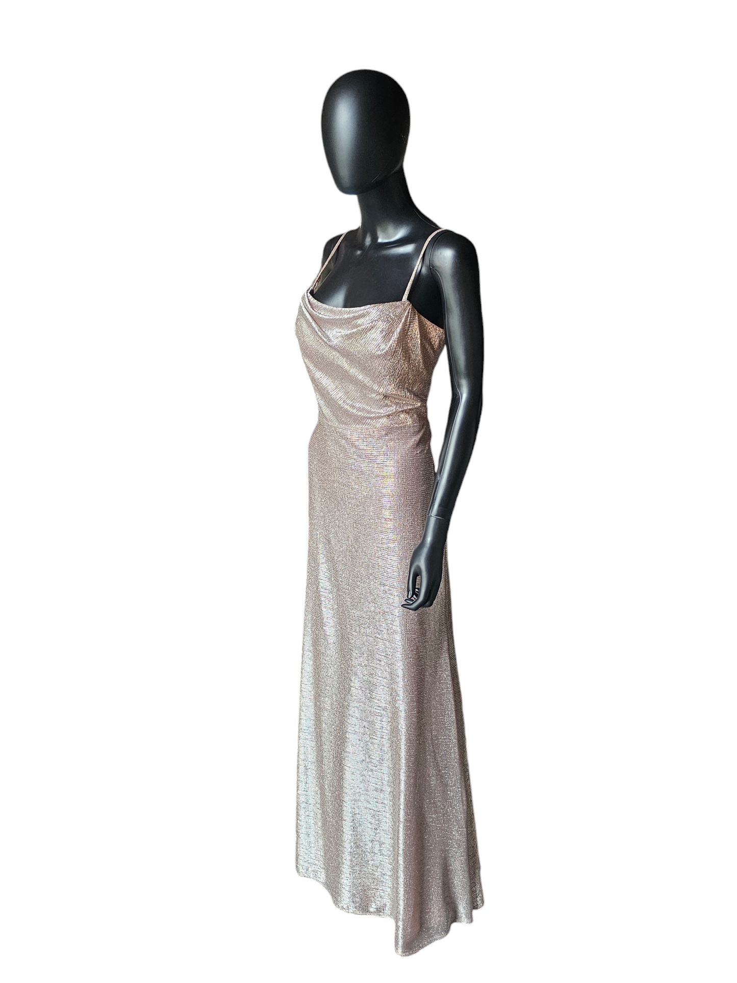 Hayley Paige Liquid Metallic Rose Maxi Formal Dress - NWOT