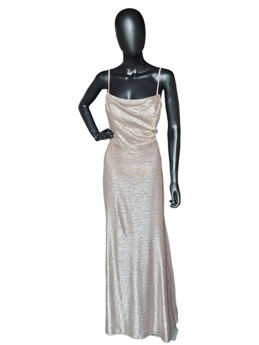 Hayley Paige Liquid Metallic Rose Maxi Formal Dress - NWOT