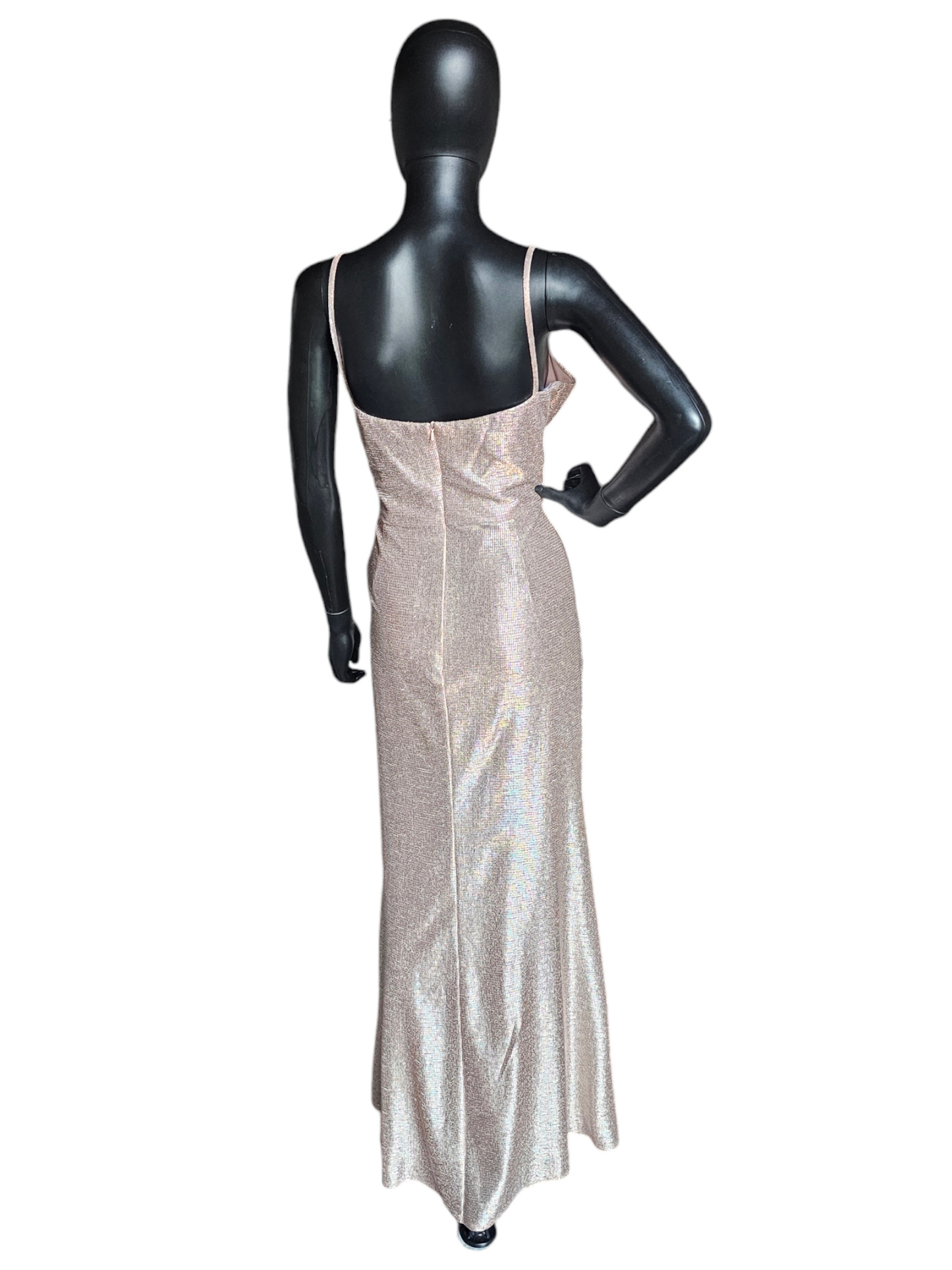 Hayley Paige Liquid Metallic Rose Maxi Formal Dress - NWOT