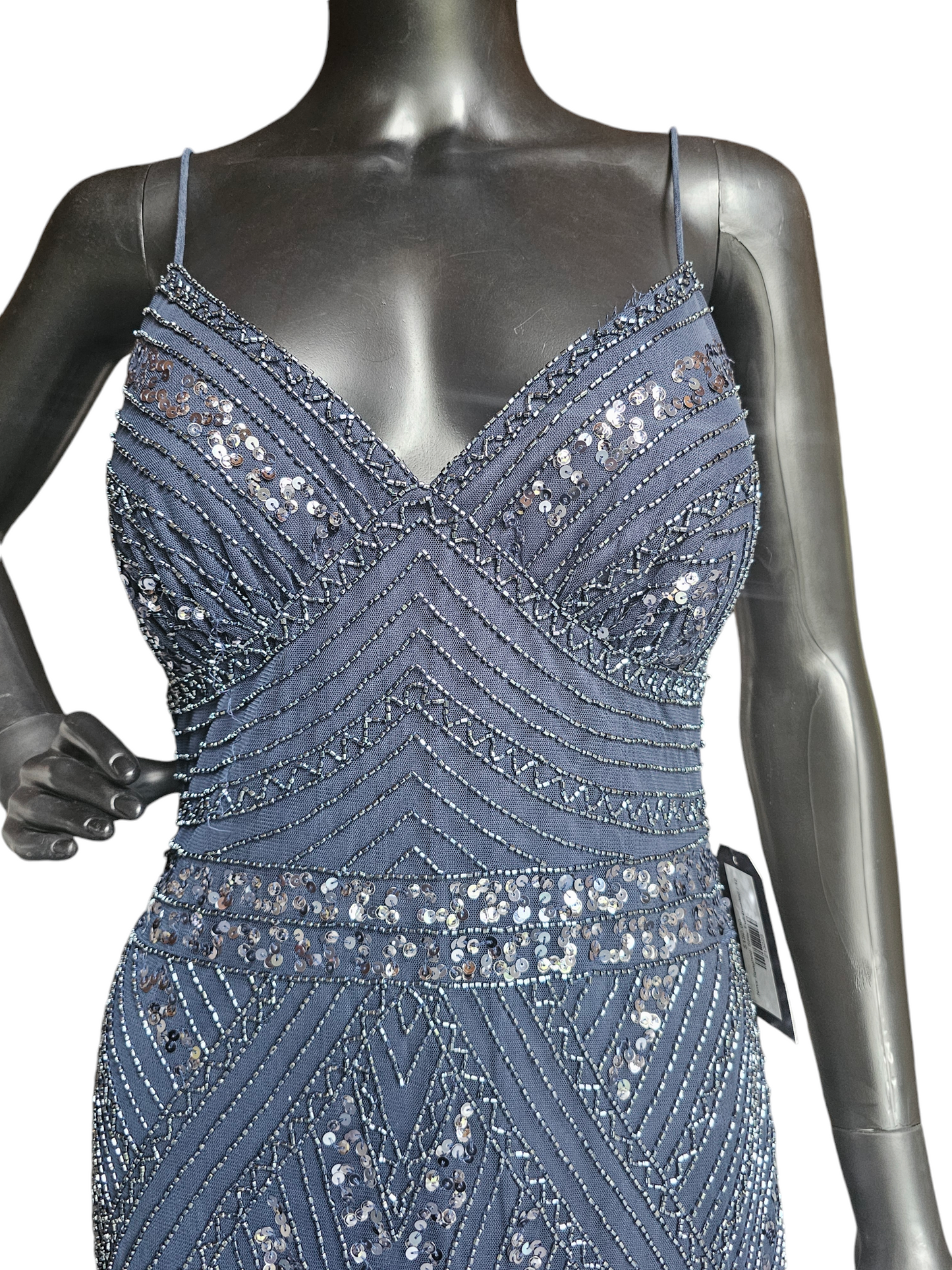 Navy Spaghetti Strap Full Beaded Dress