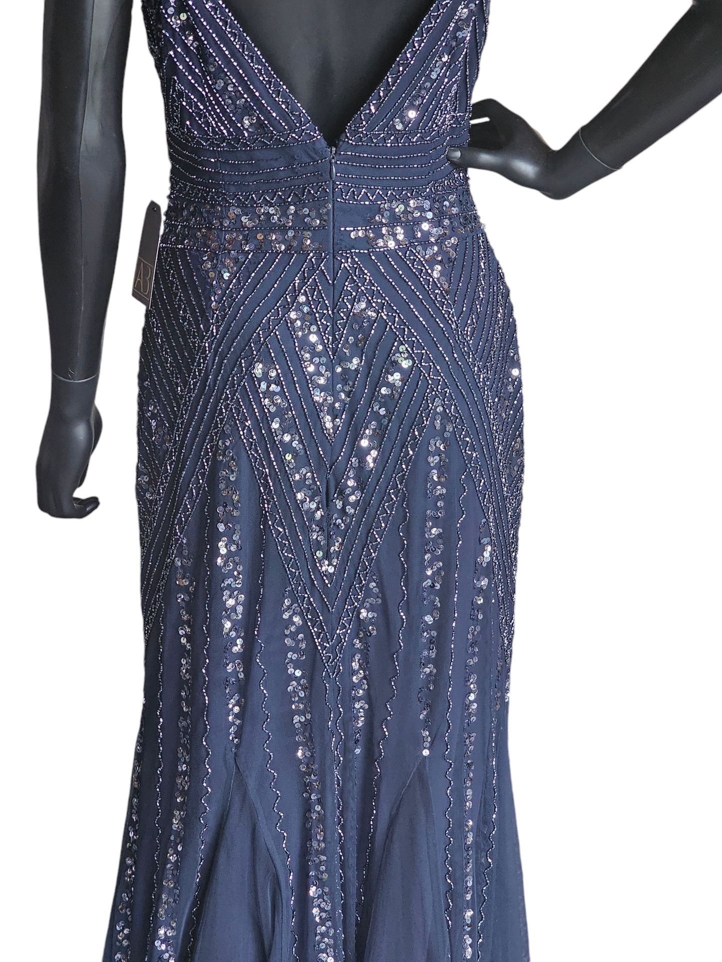 Navy Spaghetti Strap Full Beaded Dress