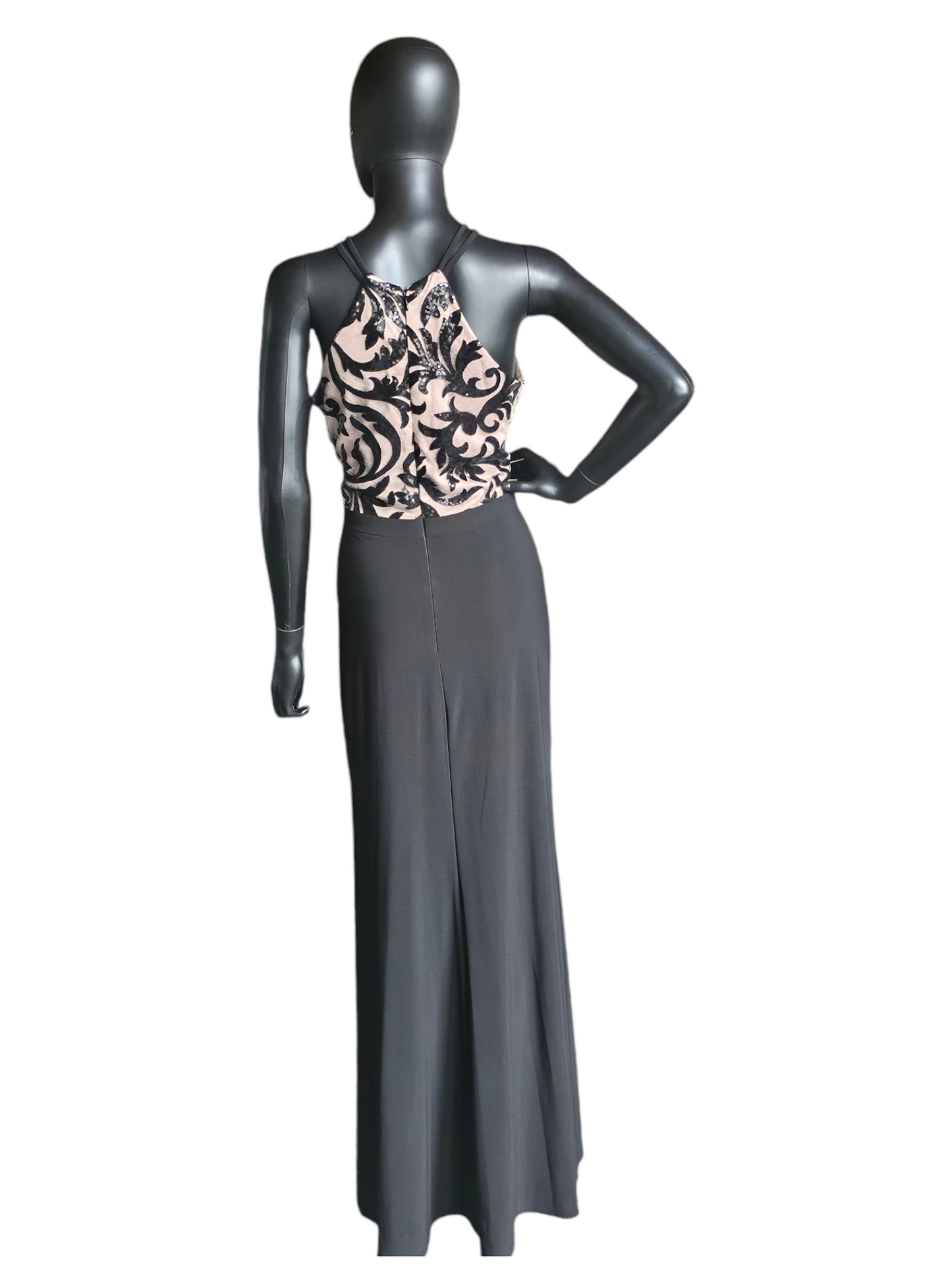 Black/Nude Halter Full Length Formal Gown W/Side Slit