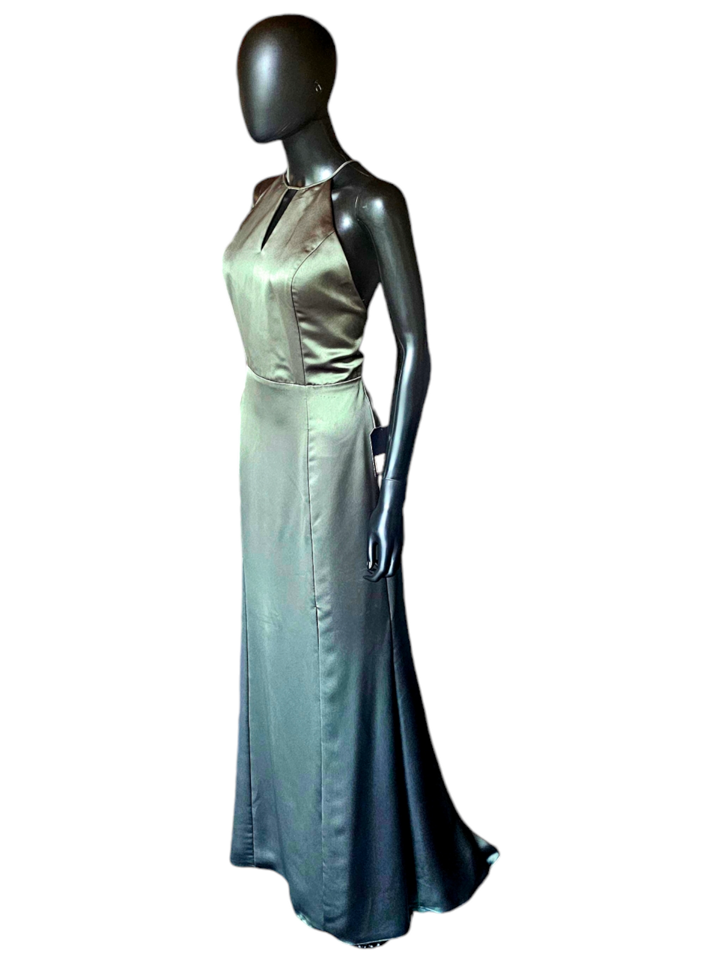 Amsale Olive Fluid Satin Formal Halter Gown