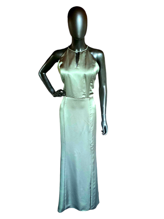 Amsale Olive Fluid Satin Formal Halter Gown