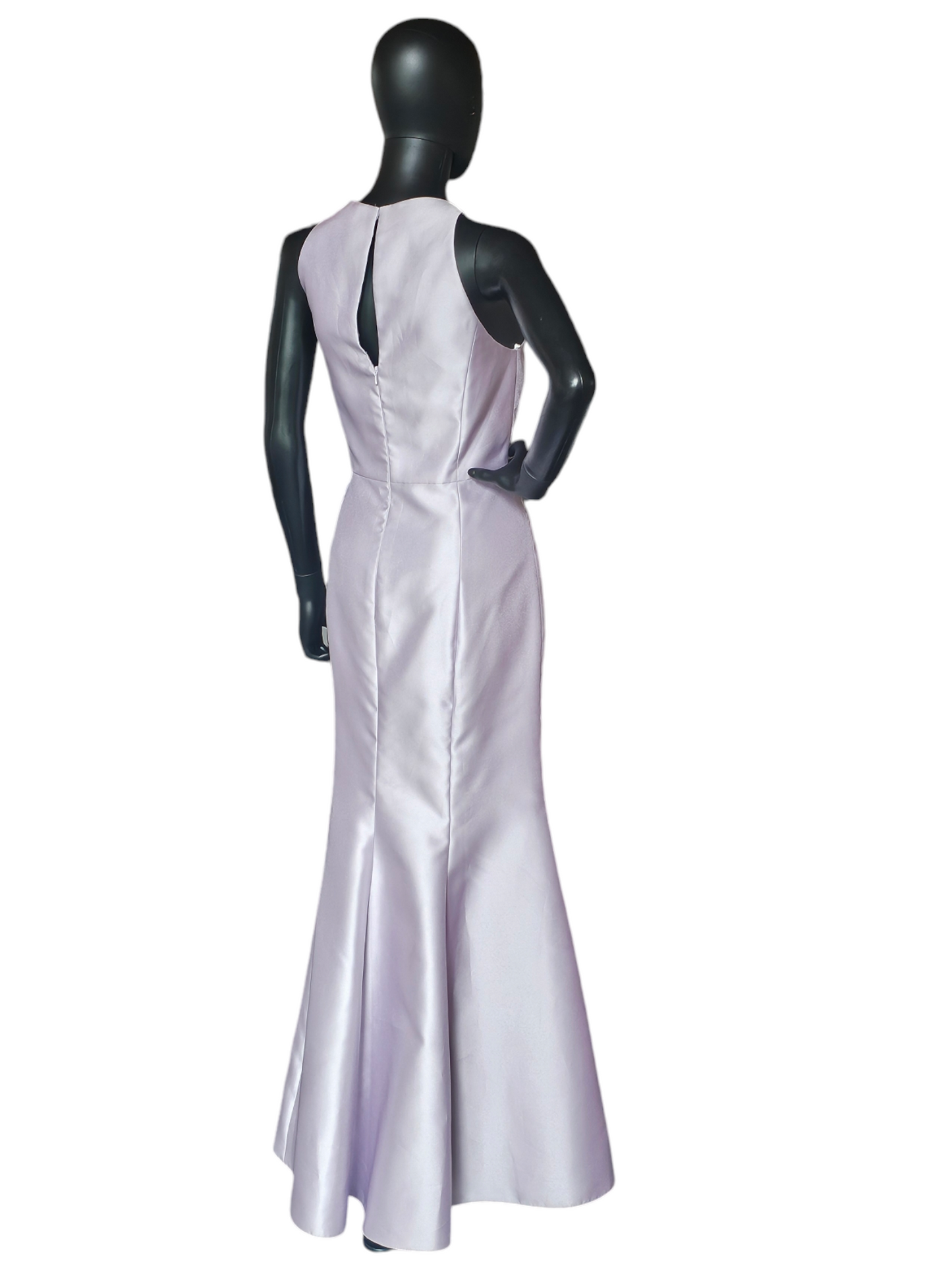 Jewel Collar Lavender Satin Twill Formal Gown - Bella Bridesmaids