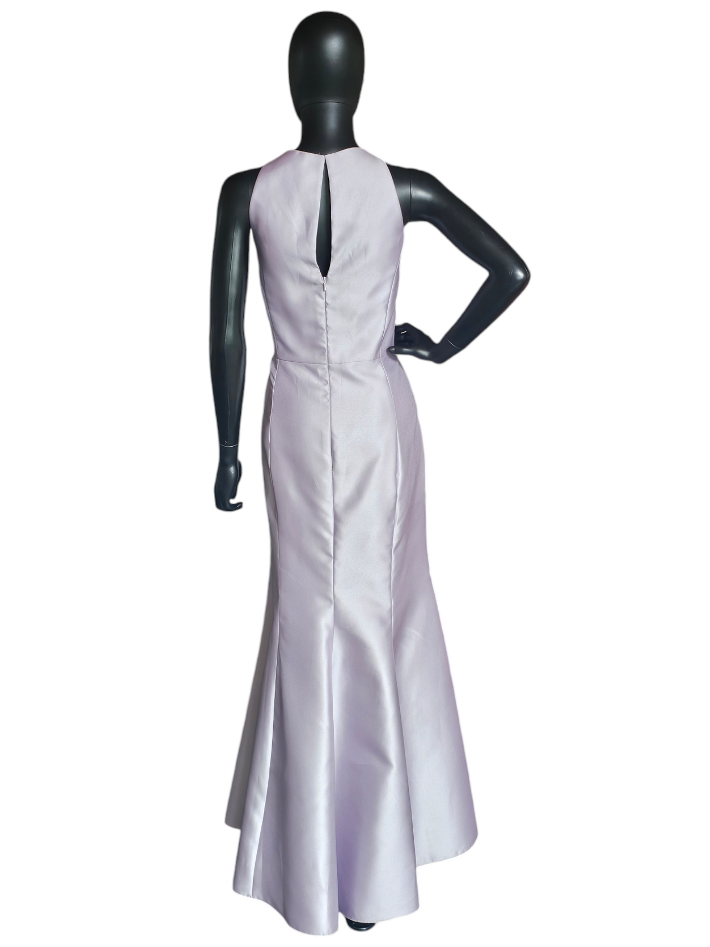 Jewel Collar Lavender Satin Twill Formal Gown - Bella Bridesmaids