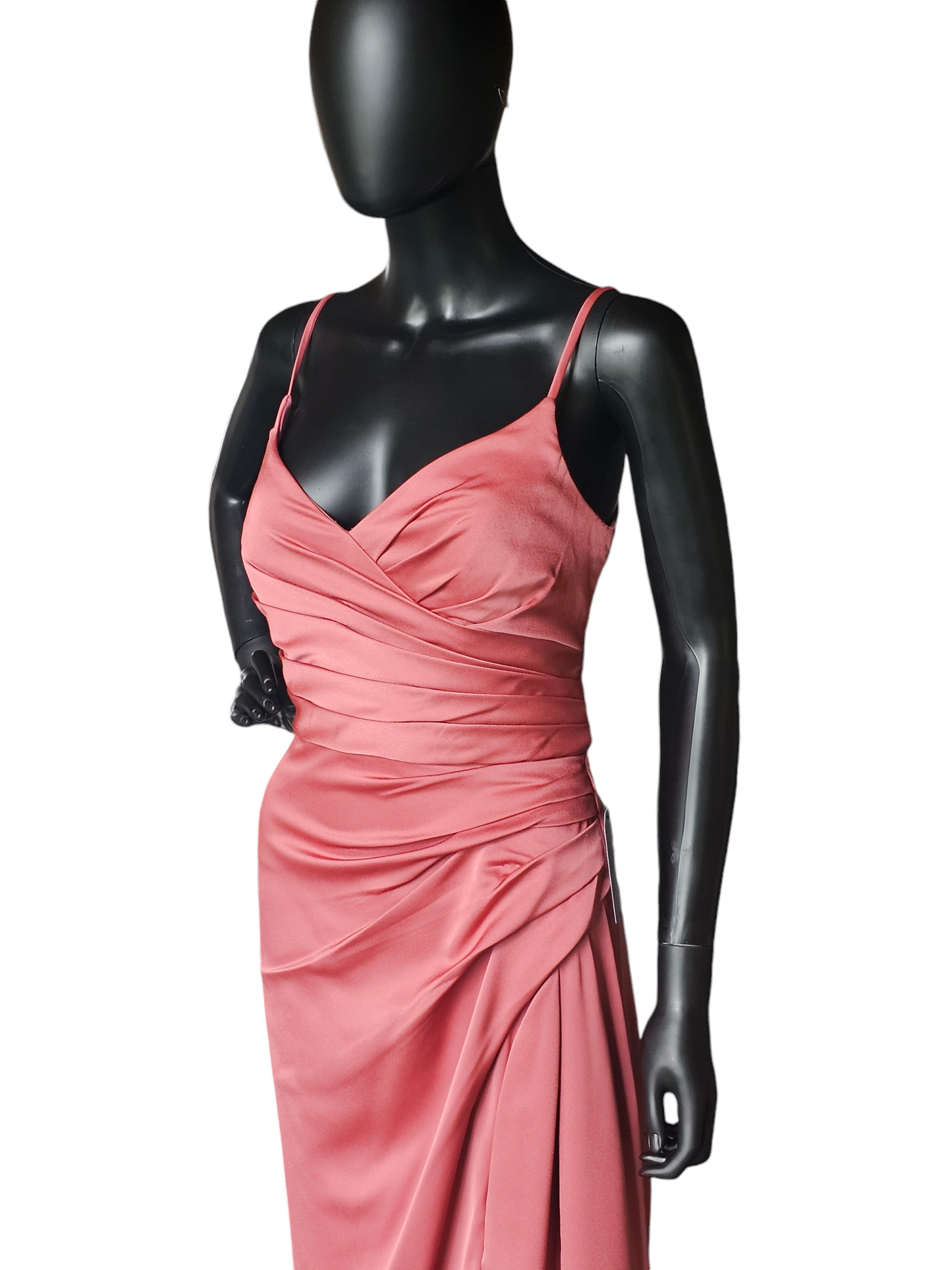 Hayley Paige Rosewood Crepe De Chine Ruched Formal Gown