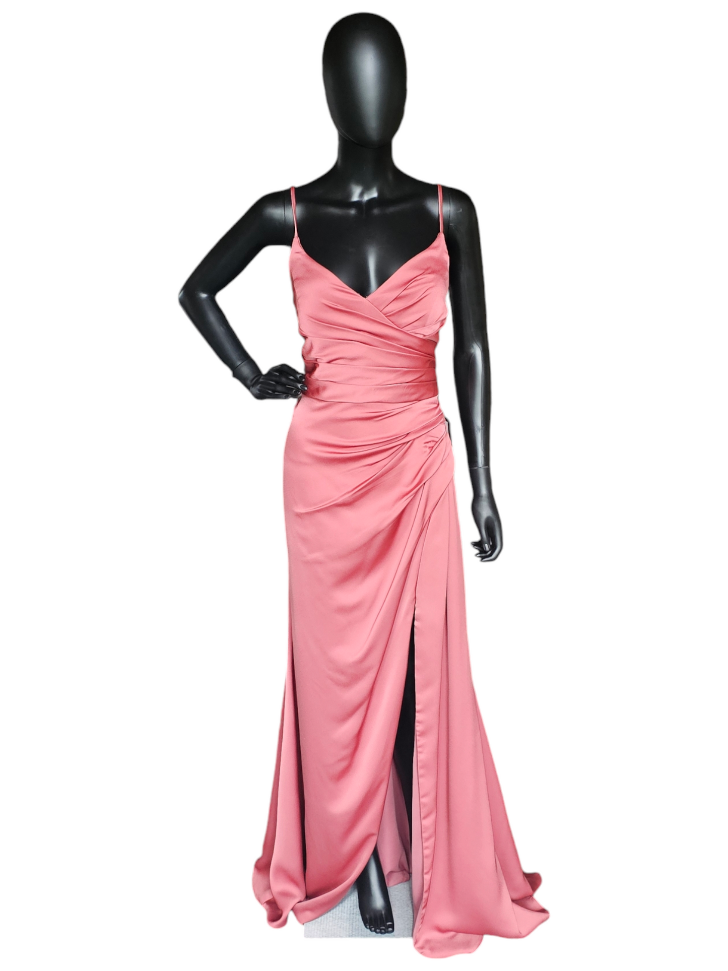 Hayley Paige Rosewood Crepe De Chine Ruched Formal Gown