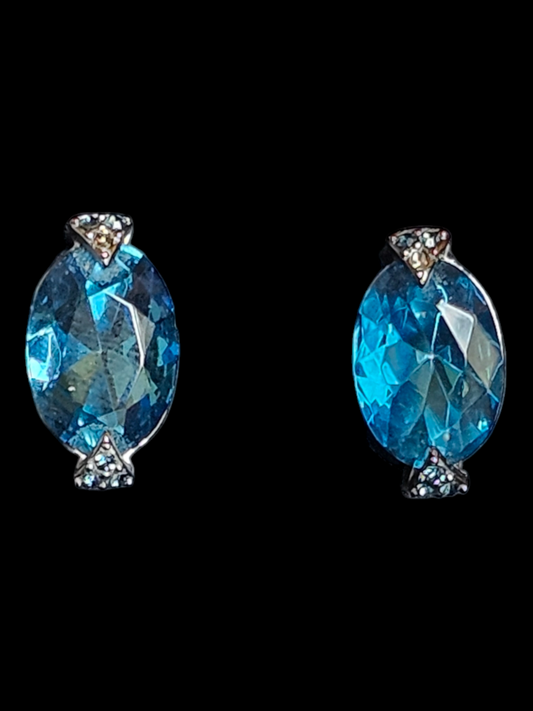 Blue Stud/Oval Crystal earring