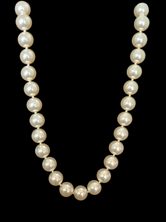 Large Faux Pearl Necklace with Ribbon Closure